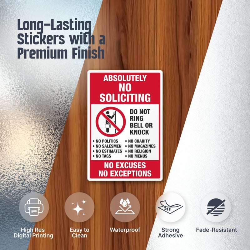 SmartSign Absolutely No Soliciting Stickers, No Excuses No Exceptions Do Not Ring Bell Knock Decals Set, Pack of 3, One 3.75"x5.5" & Two 2.75"x4", Made in USA - Image 3